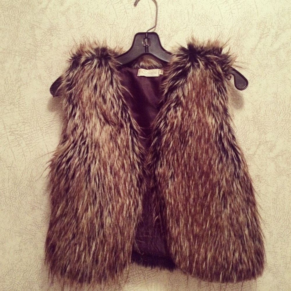 LF Cropped Brown Faux Fur Vest